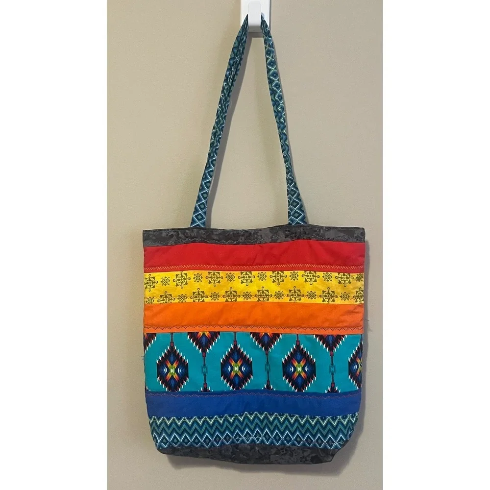 Handmade Quilted Patchwork Tote Bag Southwest Boho Cotton Festival Shoulder Bag